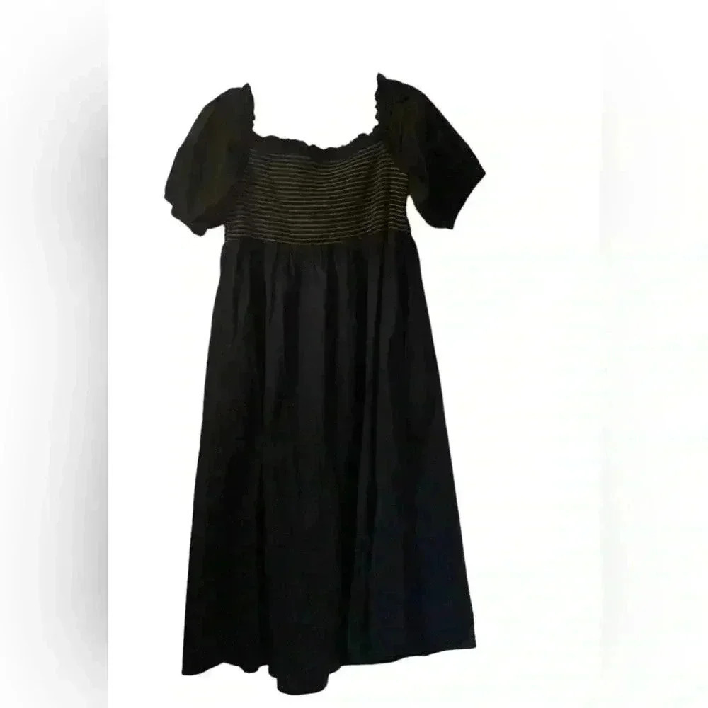NWT  Old Navy Black midi Flowy Dress  XL Smocked Off the shoulder Puff Sleeve